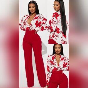 Fashion Nova Red Floral Emotions Long Sleeve Top ~ Size Medium NWT